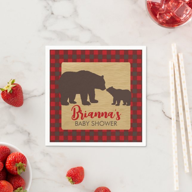 Servilleta De Papel Flannel Mama Bear Napkins Baby Shower (In situ)