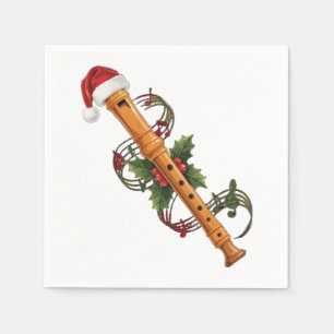 Servilleta De Papel Flauta Grabadora Instrumento Santa Sombrero Navida