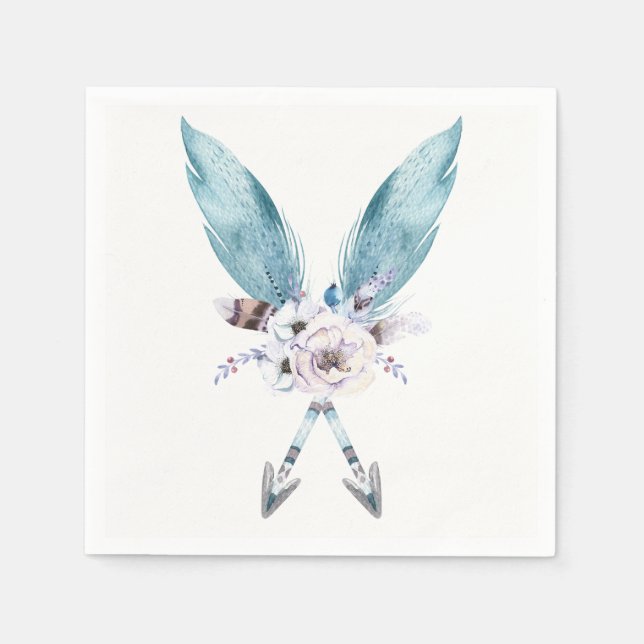 Servilleta De Papel Flechas Bohemio Boho Azul Floral Fiesta (Anverso)