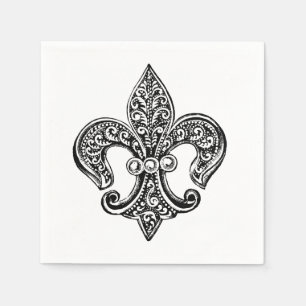 Servilleta De Papel Fleur De Lis Laceado Vintage en Blanco y Negro