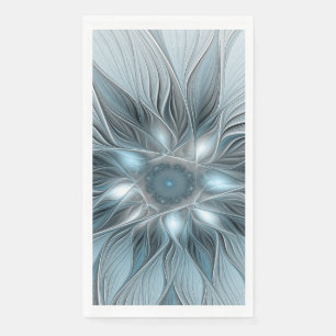 Servilleta De Papel Flor abstracta alegre azul gris fractal floral