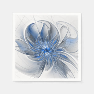 Servilleta De Papel Flor abstracta azul gris arte fractal de acuarela