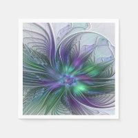 Flor Abstracta Moderna Fractal Verde Púrpura