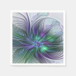 Servilleta De Papel Flor Abstracta Moderna Fractal Verde Púrpura