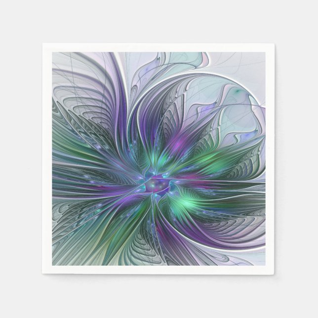 Servilleta De Papel Flor Abstracta Moderna Fractal Verde Púrpura (Anverso)