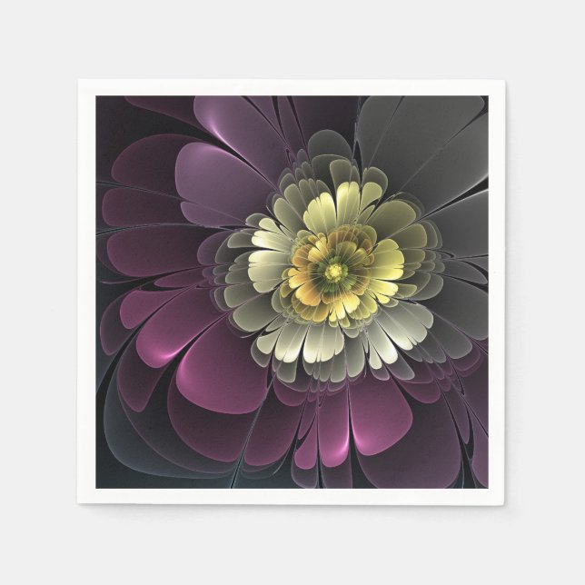 Servilleta De Papel Flor abstracta moderna purpura gris khaki (Anverso)
