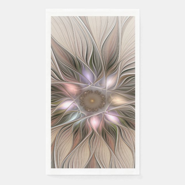 Servilleta De Papel Flor alegre Abstracto Fractal floral Beige Brown (Anverso)