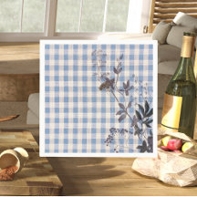 Flor azul blanca silvestre Gingham Plaid Farmhouse
