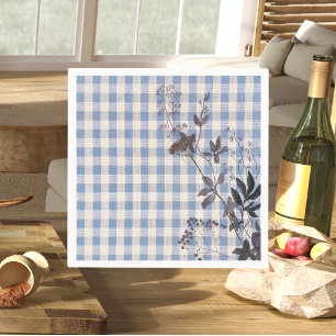 Servilleta De Papel Flor azul blanca silvestre Gingham Plaid Farmhouse
