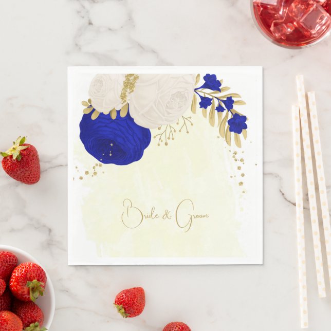 Servilleta De Papel flor azul real y blanca boda de oro (In situ)