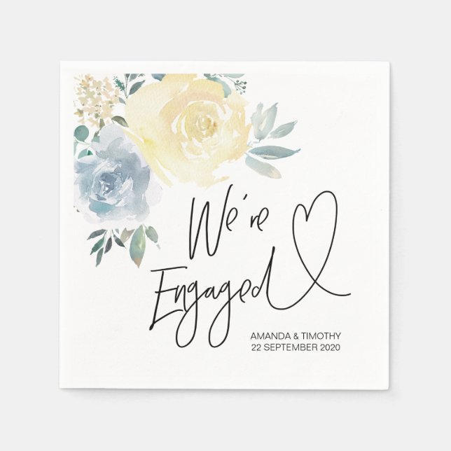 Servilleta De Papel Flor azul veraniega de la fiesta de compromiso (Anverso)