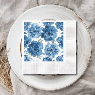 Servilleta De Papel Flor Blanca Botánica Floral Acuarela Flor de Azul