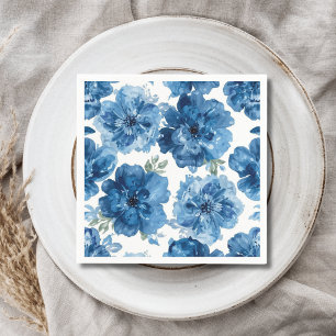 Servilleta De Papel Flor Blanca Botánica Floral Acuarela Flor de Azul