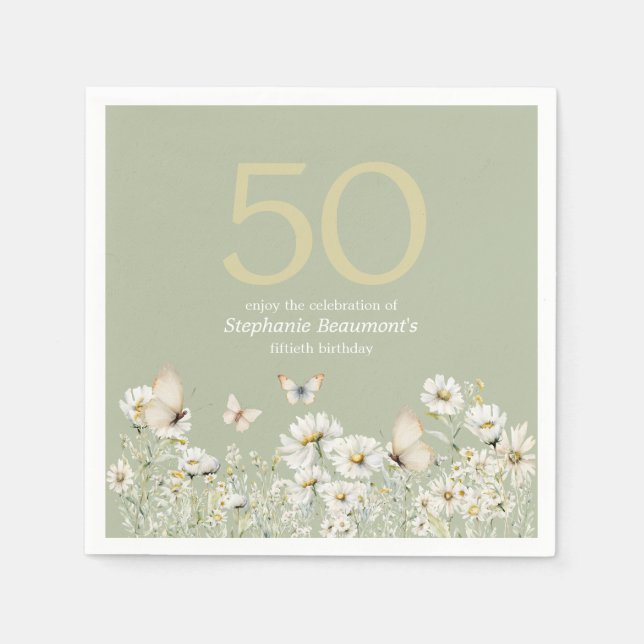 Servilleta De Papel Flor blanca de mujer sorprende 50 años (Anverso)