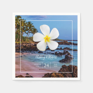 Servilleta De Papel Flor blanca de Plumeria con playa tropical,