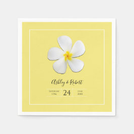 Servilleta De Papel Flor blanca de Plumeria en Boda amarillo y moderno