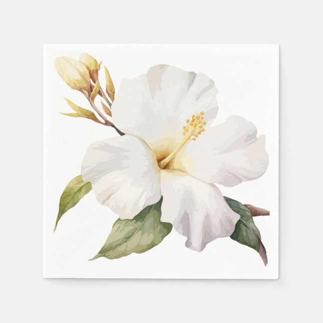 Servilleta De Papel Flor blanca ilustrada a mano (Anverso)