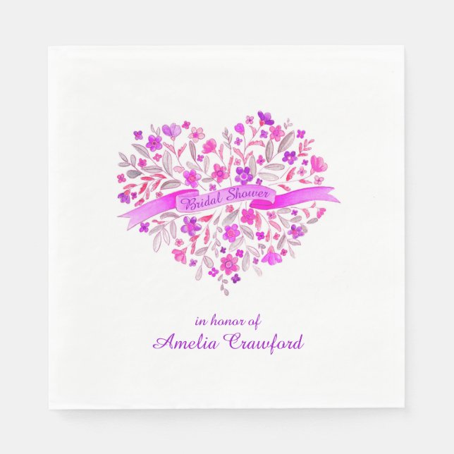 Servilleta De Papel Flor cardíaca ramo púrpura ducha de novia serville (Anverso)