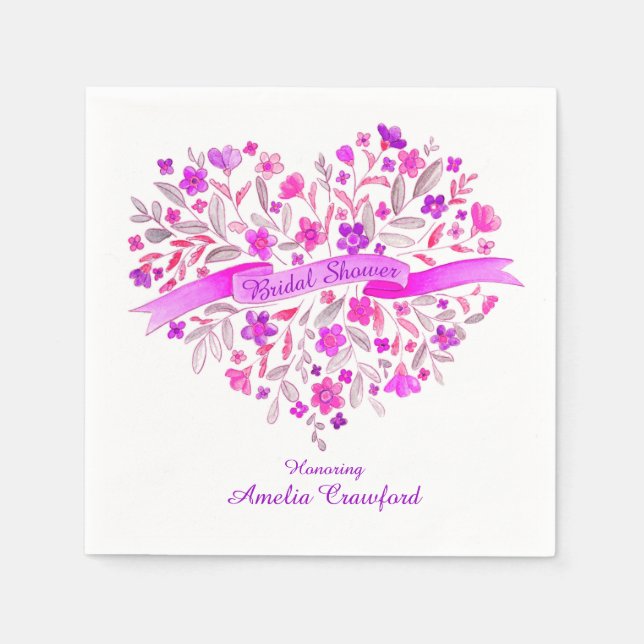 Servilleta De Papel Flor cardíaca ramo púrpura ducha de novia serville (Anverso)