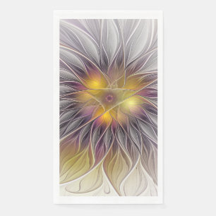 Servilleta De Papel Flor Colorida Luminosa, Fractal Moderno Abstracto