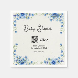 Servilleta De Papel flor de acuarela azul para baby shower escanea QR
