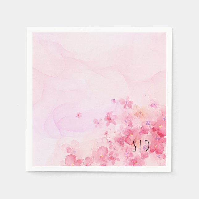 Servilleta De Papel Flor de acuarela rosa botánico naranja (Anverso)