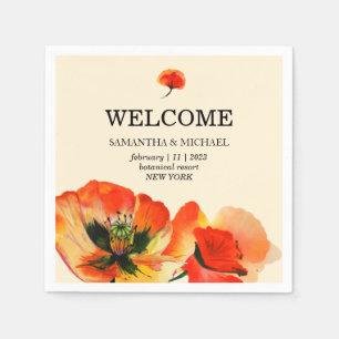 Servilleta De Papel Flor de Amapola Roja Beige Clásico Boda