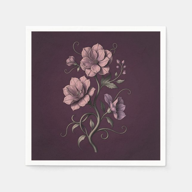 Servilleta De Papel Flor de Anémona Morada Botanical Oscura  (Anverso)