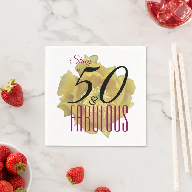 Servilleta De Papel Flor de cactus amarilla 50 y fabuloso cumpleaños (In situ)