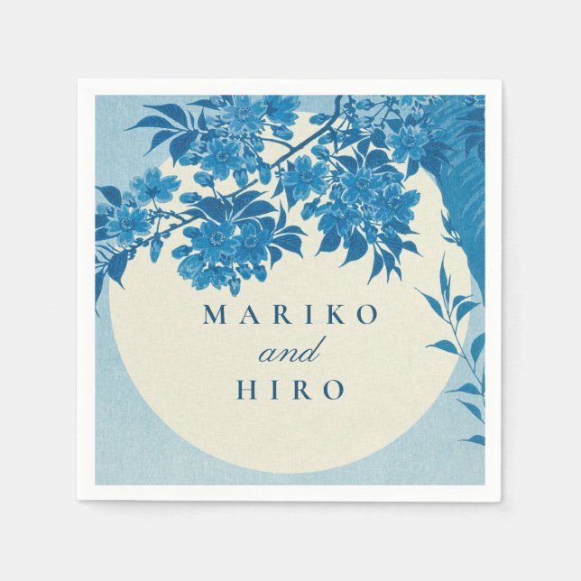Servilleta De Papel Flor de cerezo azul antiguo japonés (Anverso)
