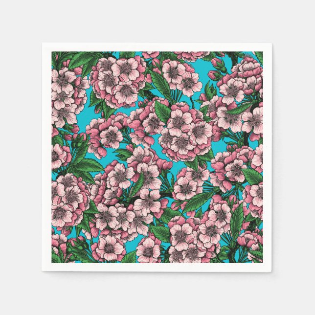 Servilleta De Papel Flor de cerezo en azul (Anverso)