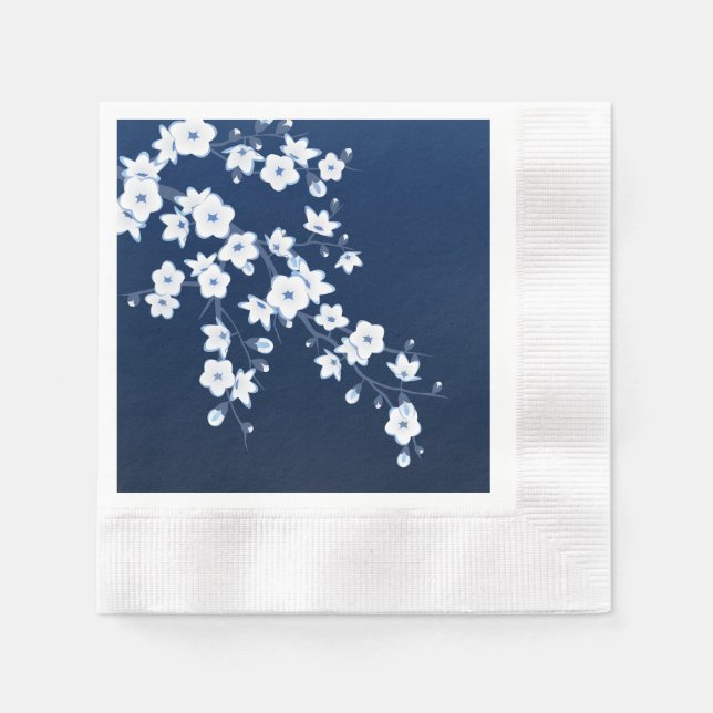 Servilleta De Papel Flor de cerezo naval azul blanco (Anverso)