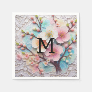 Servilleta De Papel Flor de cerezo rosa floral de encaje monograma