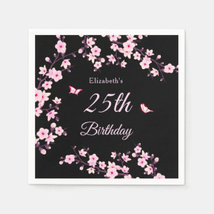 Servilleta De Papel Flor de Cerezo Rosa Negro Personalizado