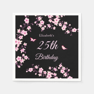 Servilleta De Papel Flor de Cerezo Rosa Negro Personalizado