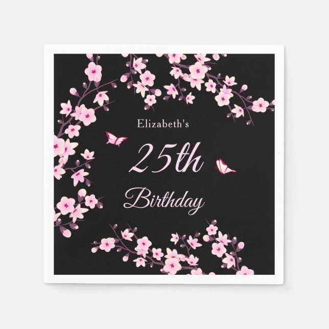 Servilleta De Papel Flor de Cerezo Rosa Negro Personalizado (Anverso)