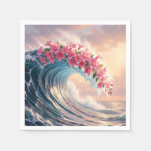 Servilleta De Papel Flor de Cerezo Rosa Ola del Océano Surrealista
