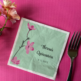 Servilleta De Papel Flor de cerezo verde rosa y menta Quinceanera