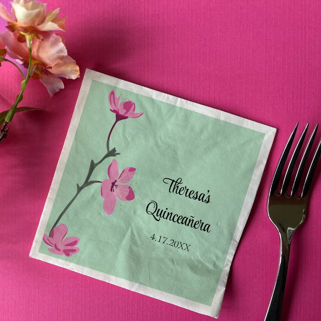Servilleta De Papel Flor de cerezo verde rosa y menta Quinceanera (Subido por el creador)
