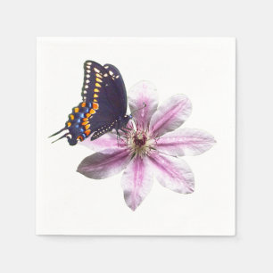 Servilleta De Papel Flor de clematis y mariposa de cerda negra