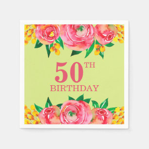 Servilleta De Papel Flor de color de agua amarillo intenso caliente ro