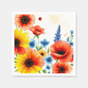 Servilleta De Papel Flor de color de agua vibrante Bouquet con girasol