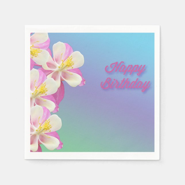 Servilleta De Papel Flor de Columbina rosa y blanca (Anverso)