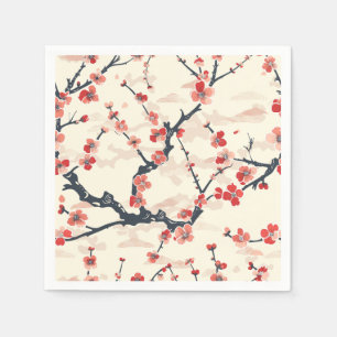 Servilleta De Papel Flor de Coral Rojo Ume Japonés Patrón de Onda de M