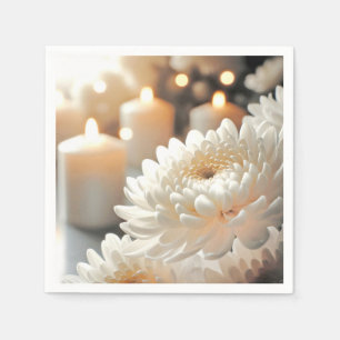 Servilleta De Papel Flor de Crisantemo Blanco y Velas