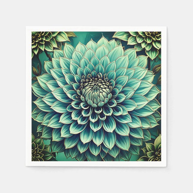 Servilleta De Papel Flor de Dahlia en el Verde azulado Aqua Blue Digit (Anverso)