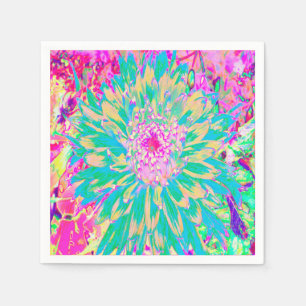 Servilleta De Papel Flor de Dalia Verde Turquesa y Rosa Caliente Decor