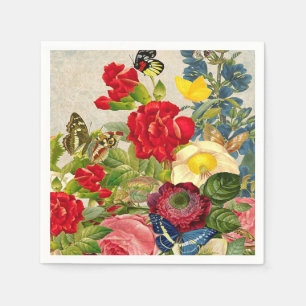 Servilleta De Papel Flor de época Bouquet con mariposas