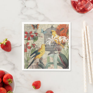 Servilleta De Papel Flor de época tropical dorada de loro