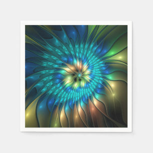 Servilleta De Papel Flor de fantasía luminosa, fractal abstracto color